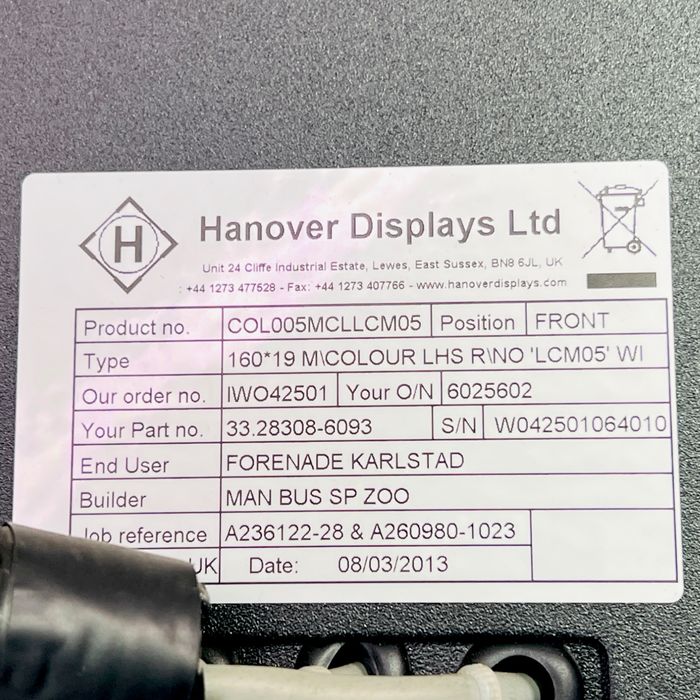 33283086093 Semn de destinație pentru autobuz, în față HANOVER DISPLAYS MAN