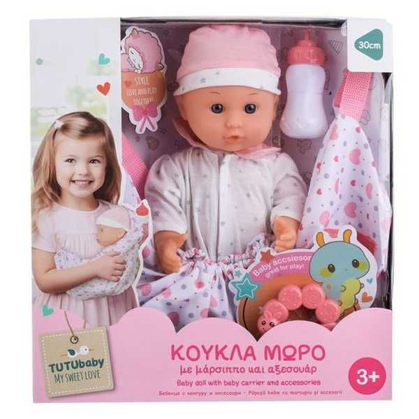 Кукла - бебе Mercado Trade, С аксесоари и кенгуру, 30 см