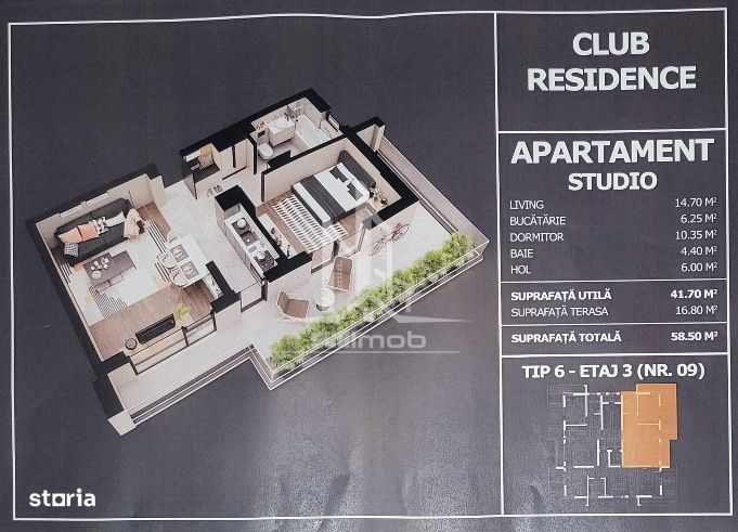 Apartament 2 camere tip studio cu terasa 17 mp Postalionului — fotografia 2
