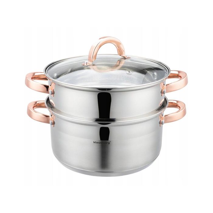 Set de 3 piese, oala pentru fiert cu abur, inox, diametru 22 cm,