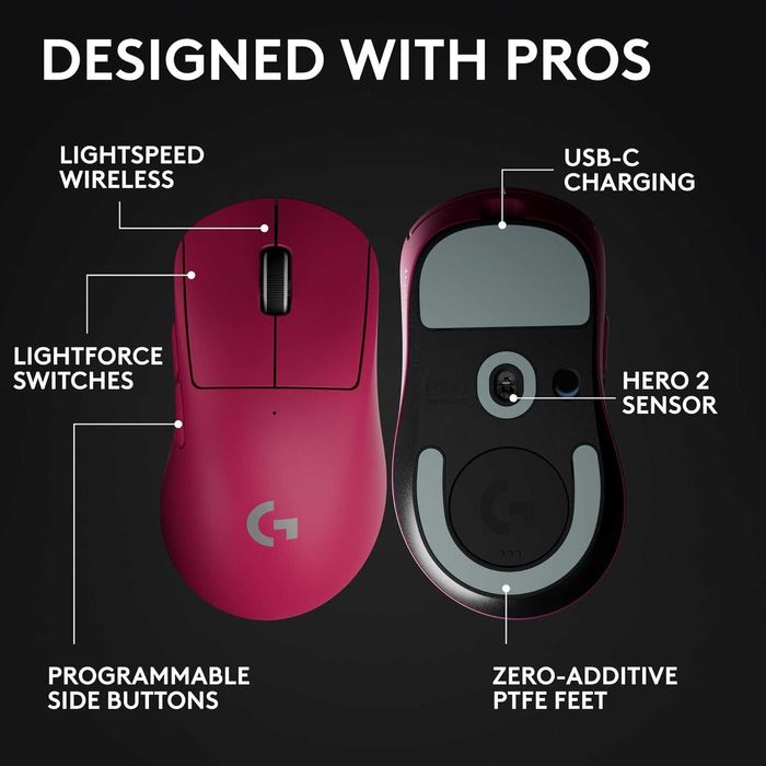 Геймърска мишка Logitech G PRO X Superlight 2 - Magenta (Нова, USB-C)