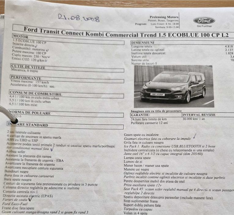 Vand Ford Tranzit Connect Kombi Commercial Trend 1.5 ECO BLUE 100CP L2