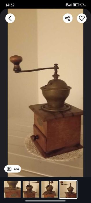 Râșniță veche lemn și alamă