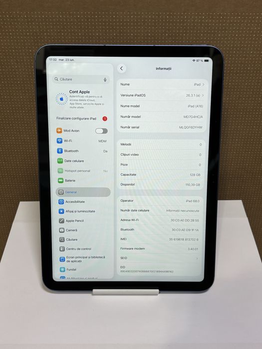 MDM vinde: Ipad A16 2025 Cellular, 128GB, Blue.