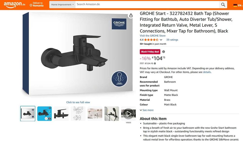 Robinet pentru cadă GROHE Start - 322782432, negru