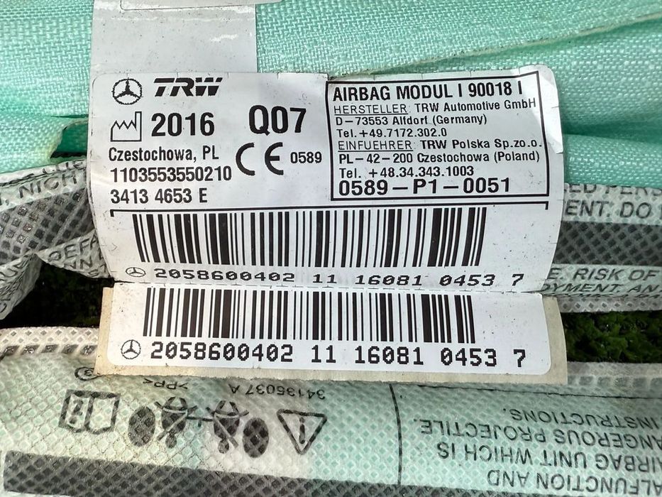 AIRBAG CORTINA STANGA MERCEDES BENZ W205 C180 1.6 BENZINA 2014 COD OEM 2058600402 / 0589-P1-0051 / BREAK 2014-2021