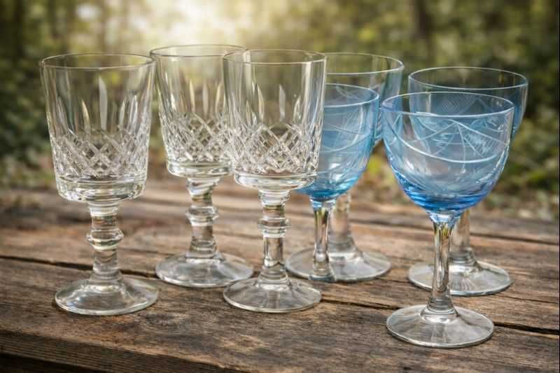 Pahare lichior sticla albastra Boemia si de cristal