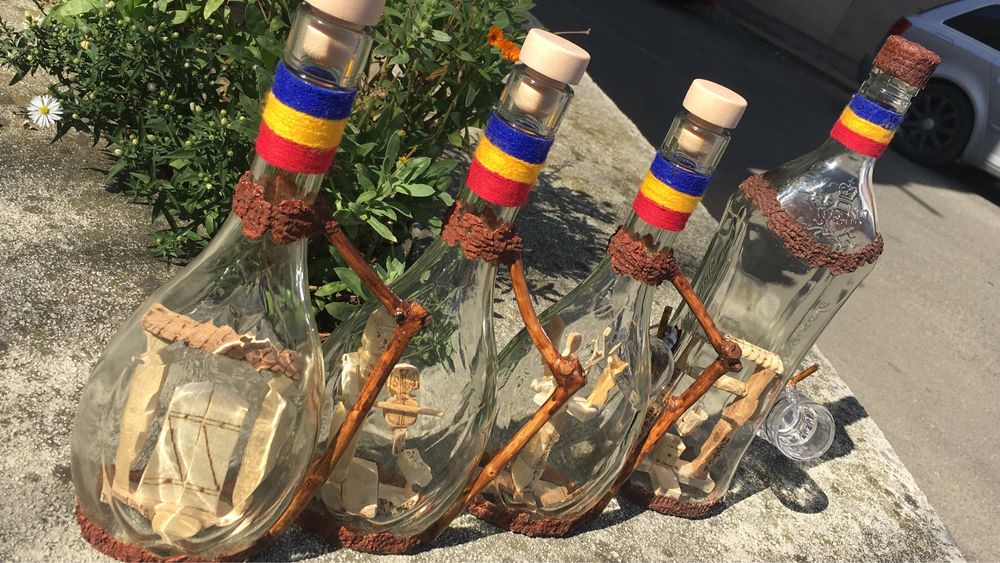 Sticle handmade port popular, sculptura lemn  Cu dedicatii Cadou!