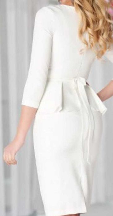 Rochie alba eleganta de ocazie din stofa cu cordon Marimea 38 (M)