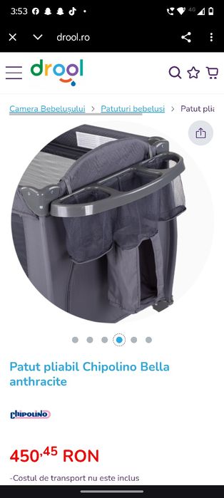 Vând pătuț pliabil Chipolino Bella – Anthracite (negru)