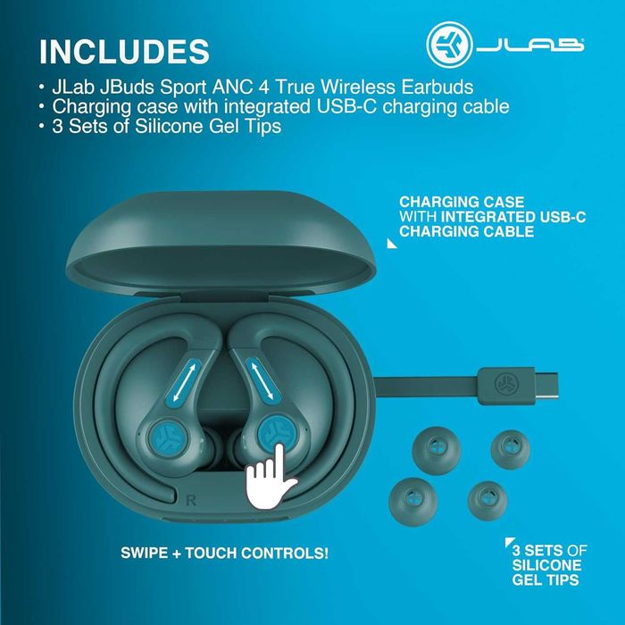 Слушалки JLab JBuds Sport ANC 4 с активно шумопотискане, 60 часа, IP66