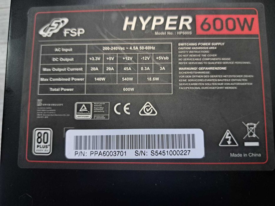 Sursa Gaming FSP HYPER 600 model HP600S putere 600W eficienta 85+
