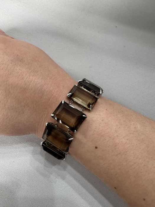 Bratara din argint si cuart fumuriu