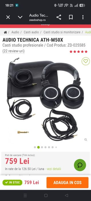 Căști Audio Technica ATH-M50X pentru Studio/DJ
