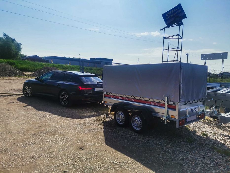 Remorca 750 kg doua axe  Repo,auto,moto,atv,nr rosu, asigurare RAR Nou