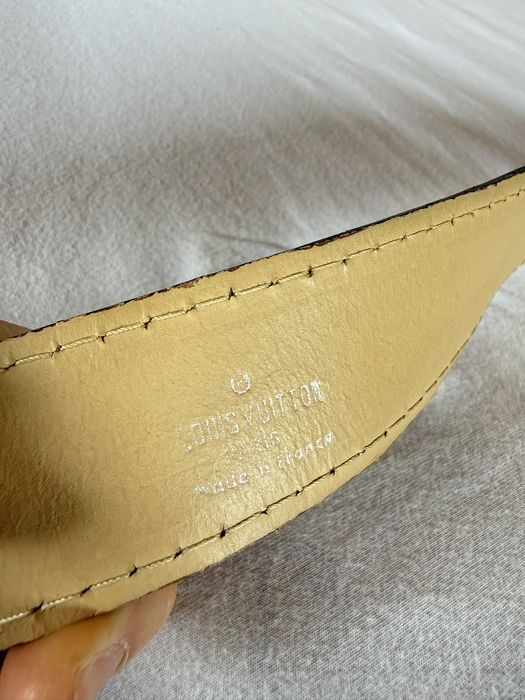 Curea maro cu catarama aurie/ Brown Leather Monogram Belt - - Gold Buckle