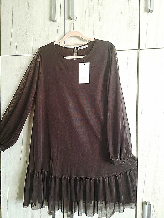 ZARA Рокля тюл с камъчета