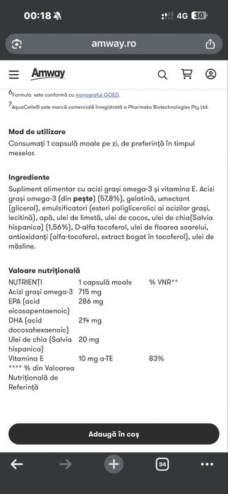 Set de 2 bucati: Omega 3, Nutrilite , Amway