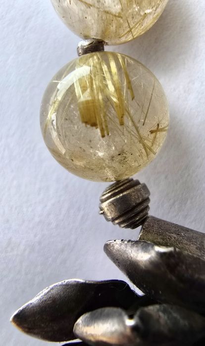 Colier statement din cuart rutilat natural , 26 bile mari 13–14 mm