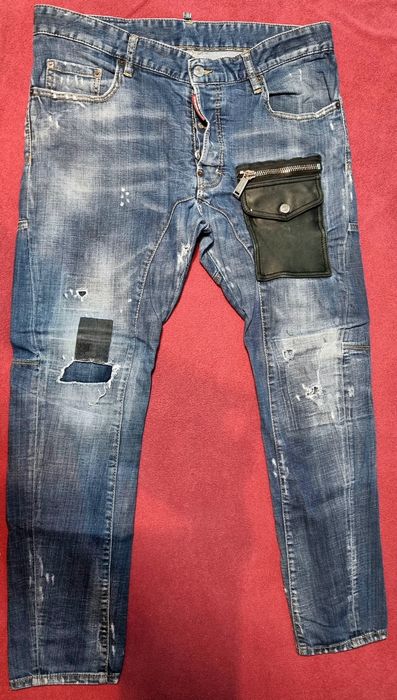 Blugi bărbați NOI, albastru închis, buzunar aplicat cu fermoar – L
