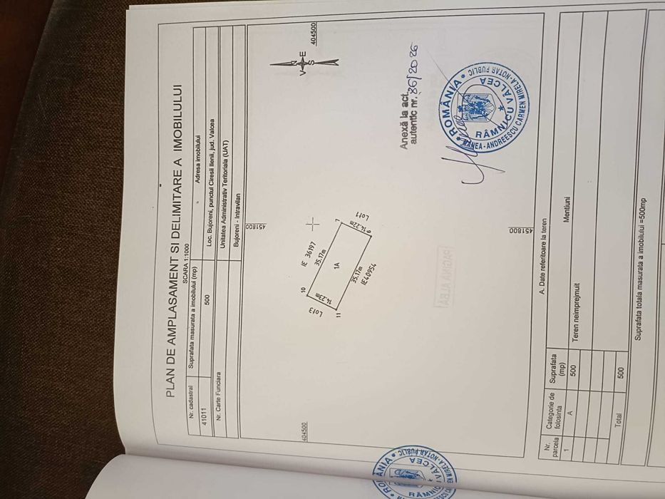 Vanzare teren 2 loturi/500mp fiecare Com. Bujoreni, Jud. Valcea