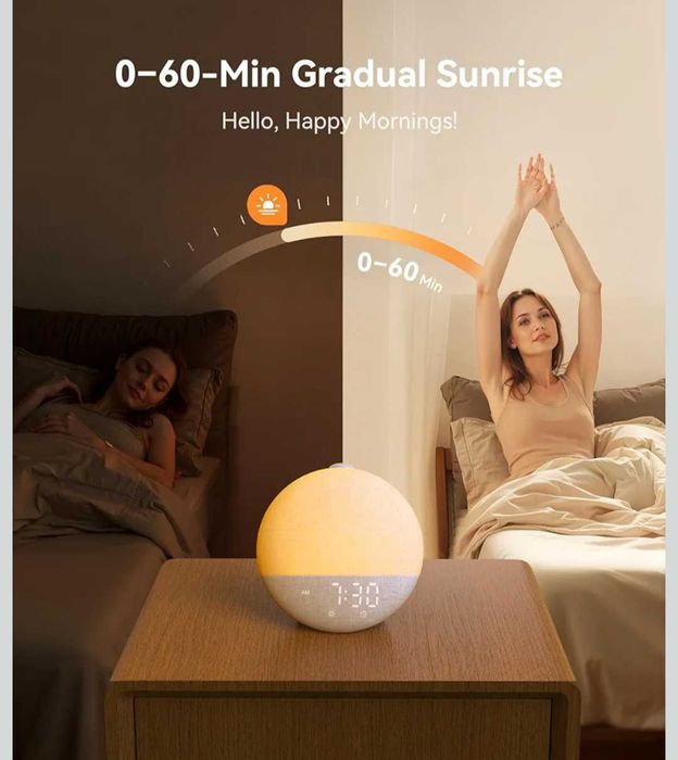 Dreamegg Sunrise 2 - Будилник с изгрев, звукова машина за сън,29 успокояващи звука,машина за бял шум