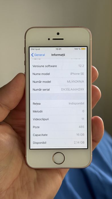 iPhone 5 SE Rose Gold-16GB-95%--Amprenta OK-Functioneaza Pt Apeluri-