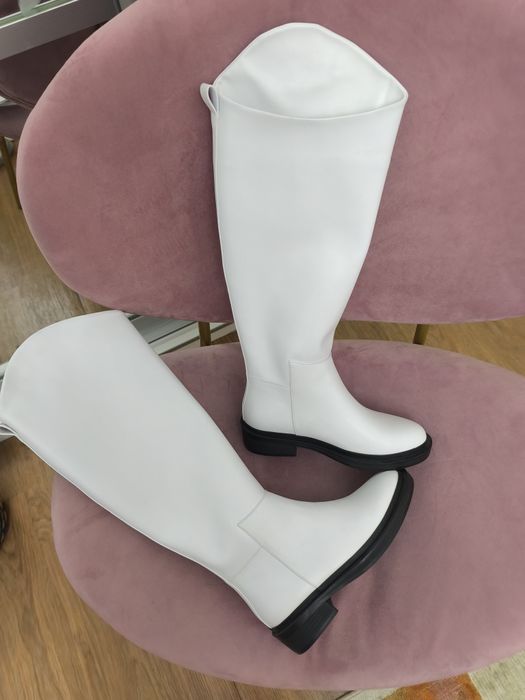 Сапоги белые натуральная кожа