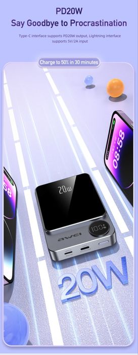 Awei P39K Magnetic Wireless Mini Power Bank 10000mAh For iPhone 15 16