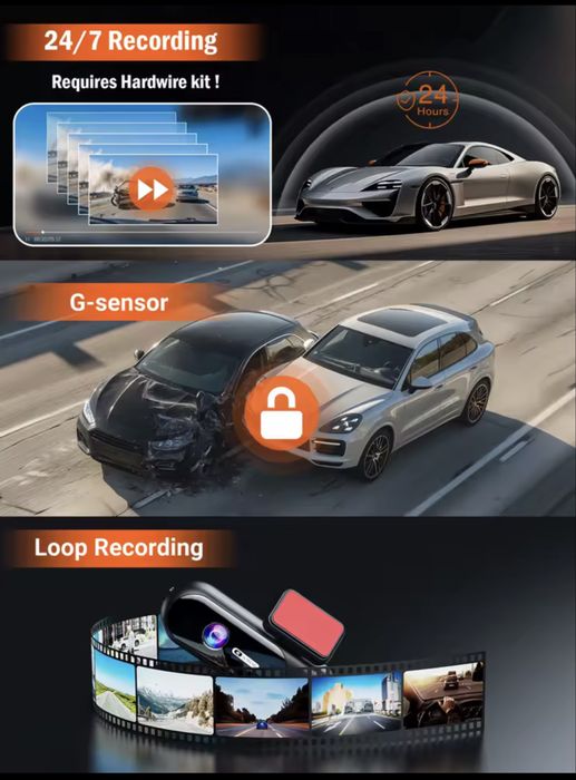 Camera față și spate auto de bord DVR 4K - 3840 x 2160megapixeli