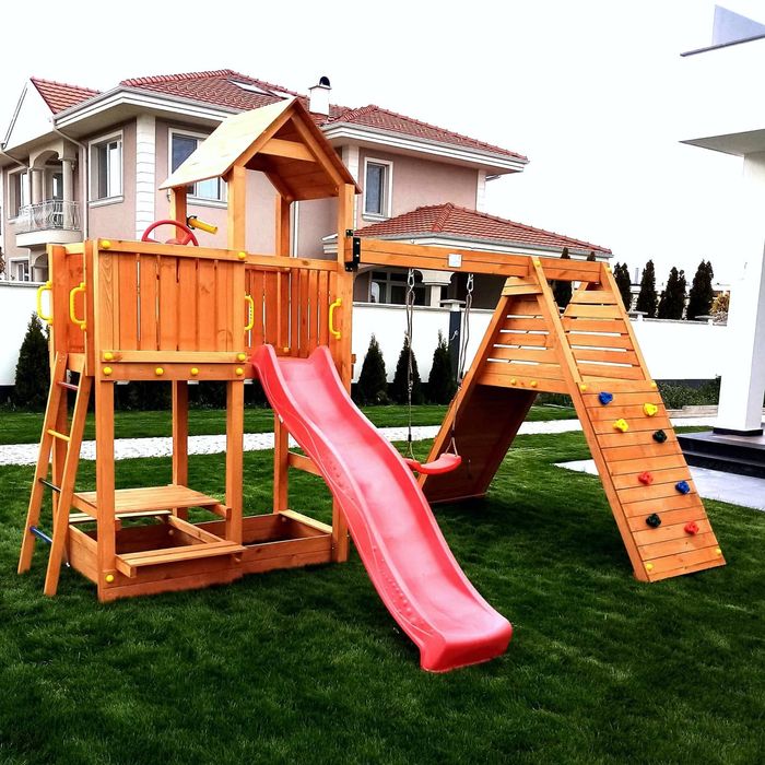 Разпродажба! Fungoo FLUPPI дървена детска площадка с пързалка и люлки