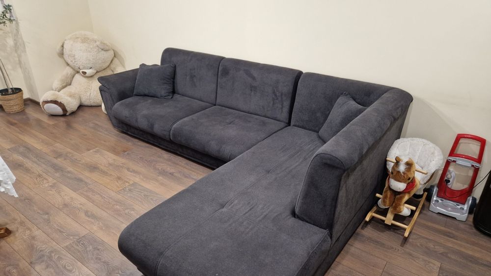 Разтегателен диван + клик-клак механизъм , антрацит , десен
Разтегател