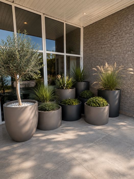 Ghiveci si jardiniera premium din fibra de sticla, diametru x inaltime customizabila, culoare customizabila, pentru spatii publice, terase, restaurant