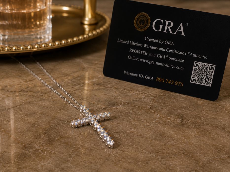 Lănțișor Cruce Argint 925 Unisex Diamant Moissanite VVS1 1.5CT tip Swarovski