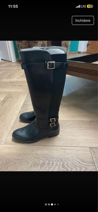 Cizme negre pana la genunchi ,noi in cutie