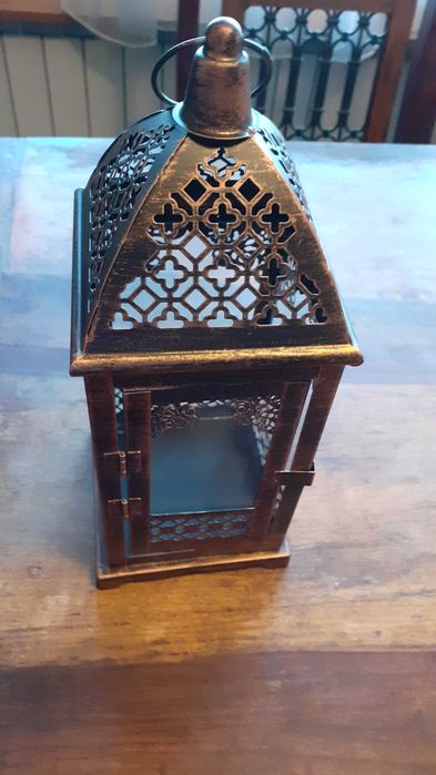 фенер метален за свещ кандило или други, състарено злато