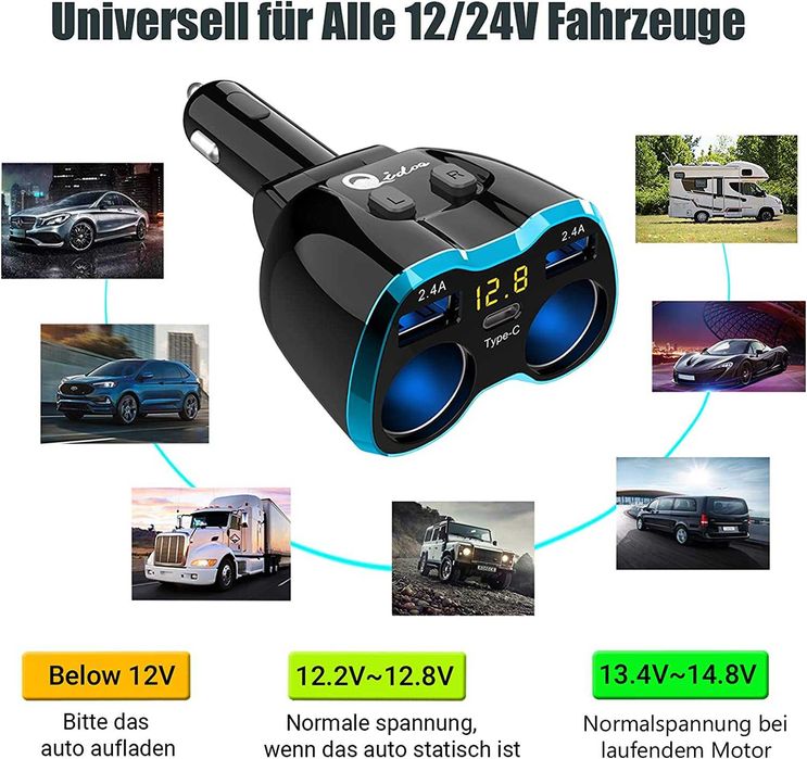 Зарядно устройство с индикатор за запалка на автомобил, USB