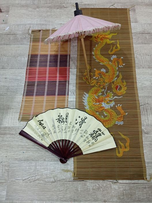 Китайский веер картина с драконом и зонтик для интерьера
