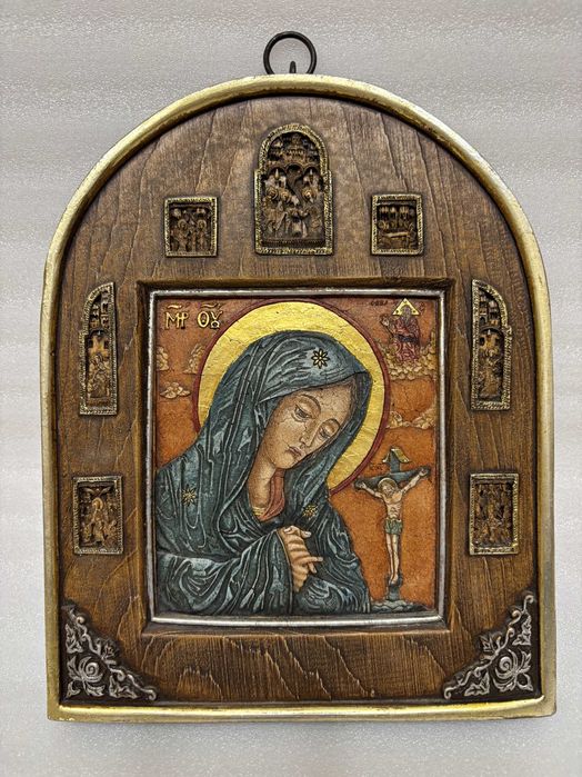 Ръчно рисувана икона на Света Богородица Долороса с миниатюри