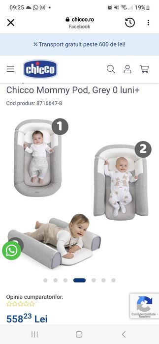 Babynest multifuncțional 3 în 1 Chicco Mommy Pod Grey
