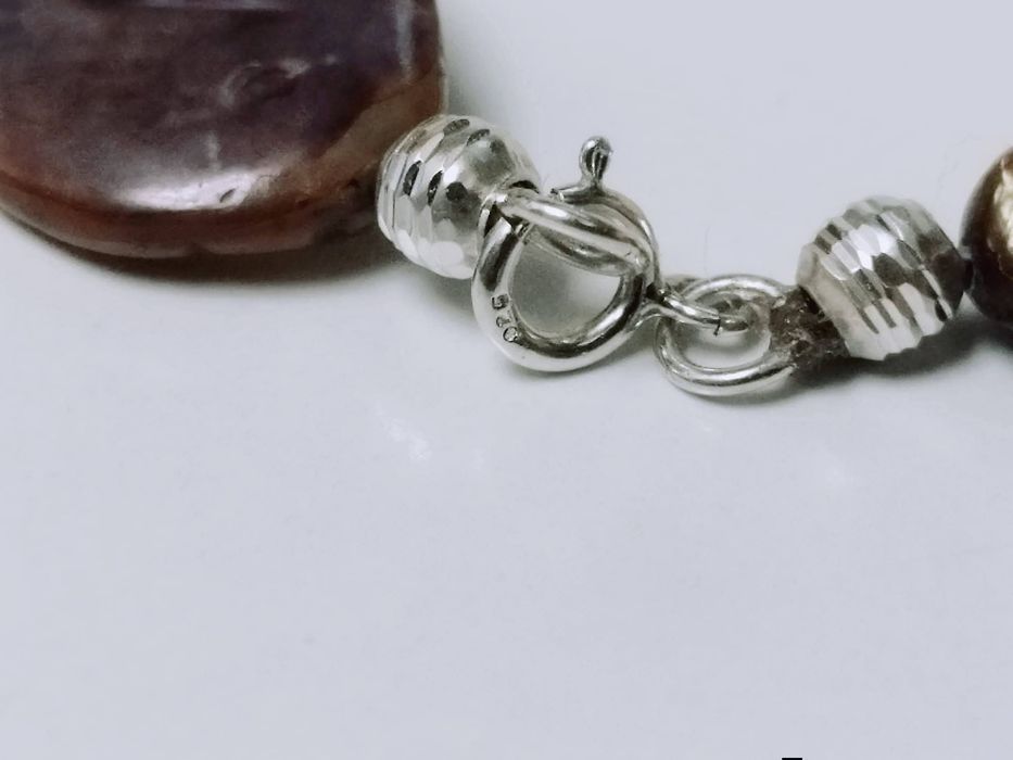 Colier/ lant vechi din scoici naturale mother of pearl, argint 925