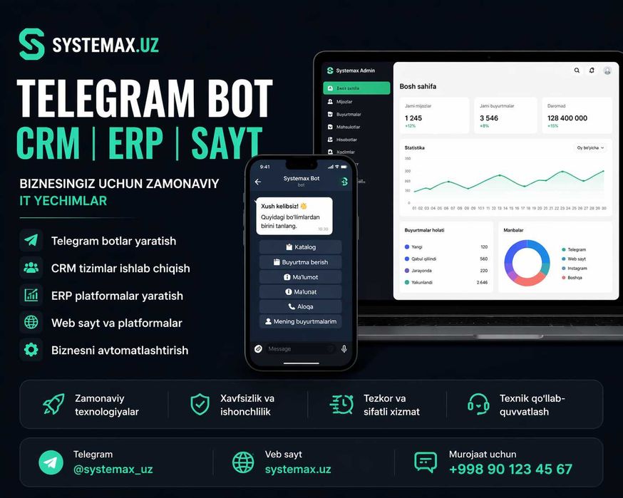 Telegram bot yasash xizmati | Biznes uchun bot | Systemax.uz