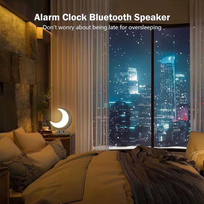 Настолна лампа Moon с часовник с будилник, RGB регулируема светлина с Bluetooth
