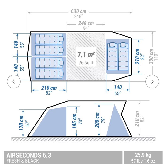 Палатка с надуваема конструкция quechua air seconds 6.3 f&b