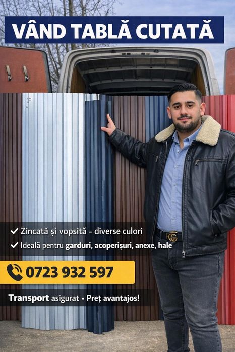 Tablă cutată metalică, rezistentă și durabilă. Perfectă pentru garduri și construcț