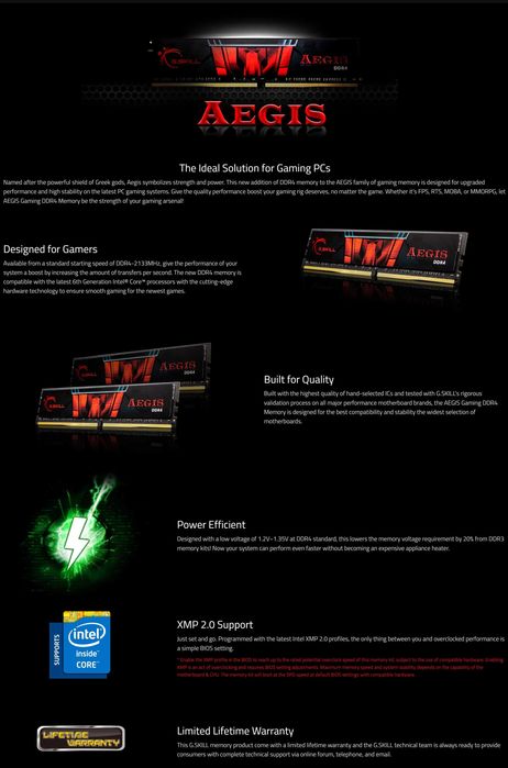 RAM 16GB 2x8gb RAM G.SKILL Aegis 3000Mhz DDR4 за компютър