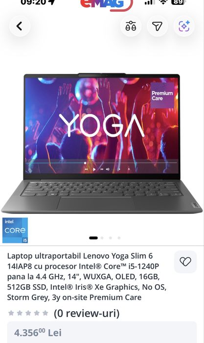 Laptop Lenovo Yoga slim i5 1240p OLED