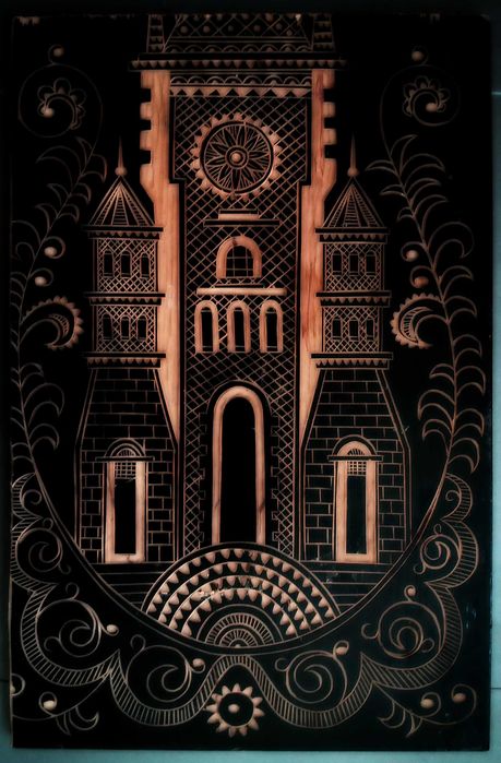 Стара картина - ръчна дърворезба