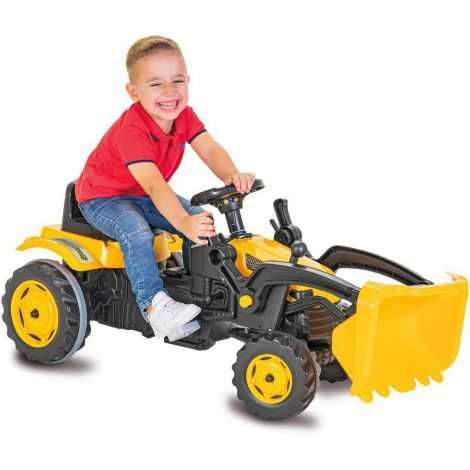 Tractor pentru copii Pilsan Active Yellow, cu pedale si cupa, transmisie pe lant, volan cu claxon, spatar, scaun reglabil, greutate admisa 50 kg