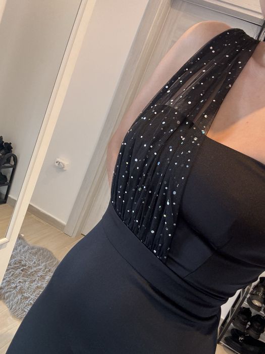 Rochie satinata, negru, XS